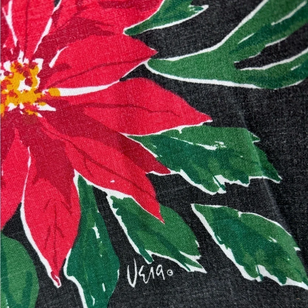 Vintage Vera Neumann pointsetta holiday tablecloth size 47 x 51